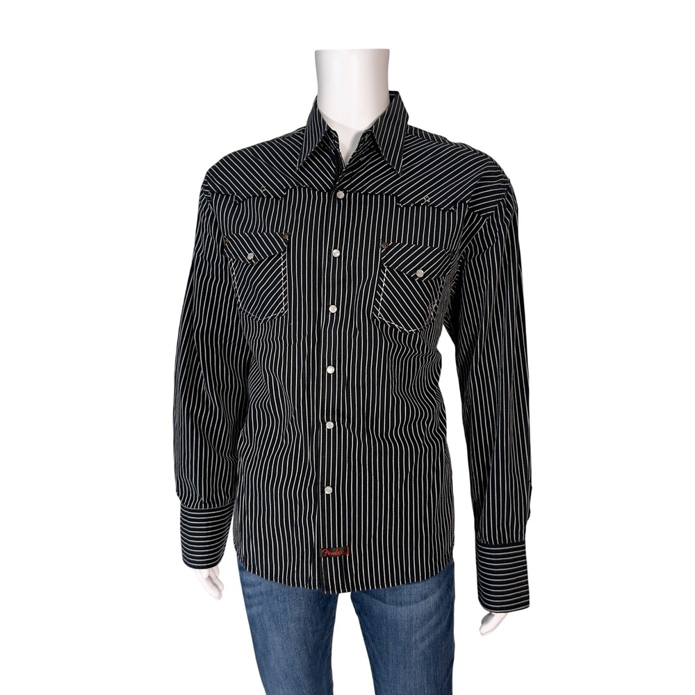 Fender Custom Shop Western Snap Shirt Mens XXL Black Pinstripe Rock Religion
